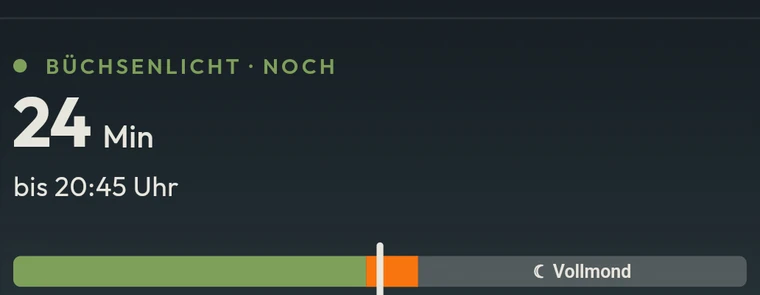 Ausschnitt: Büchsenlicht — noch 24 Min, bis 20:45 Uhr